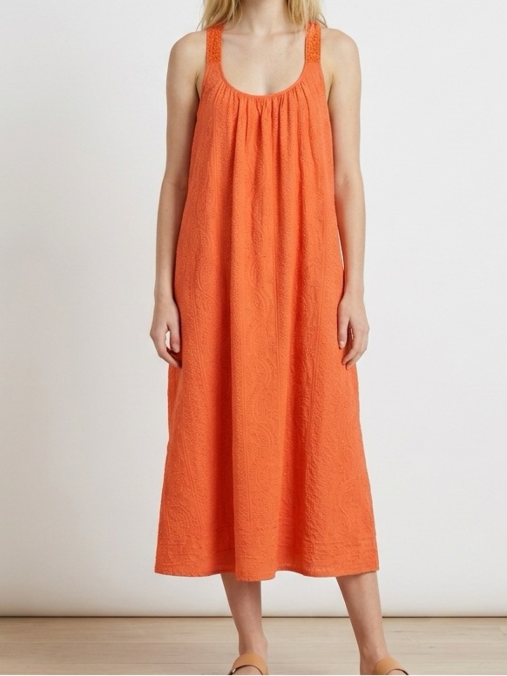 Sundance Cotton Gauze Dress XL Orange Boho Flowy Tank Midi Beach Vacation Summer